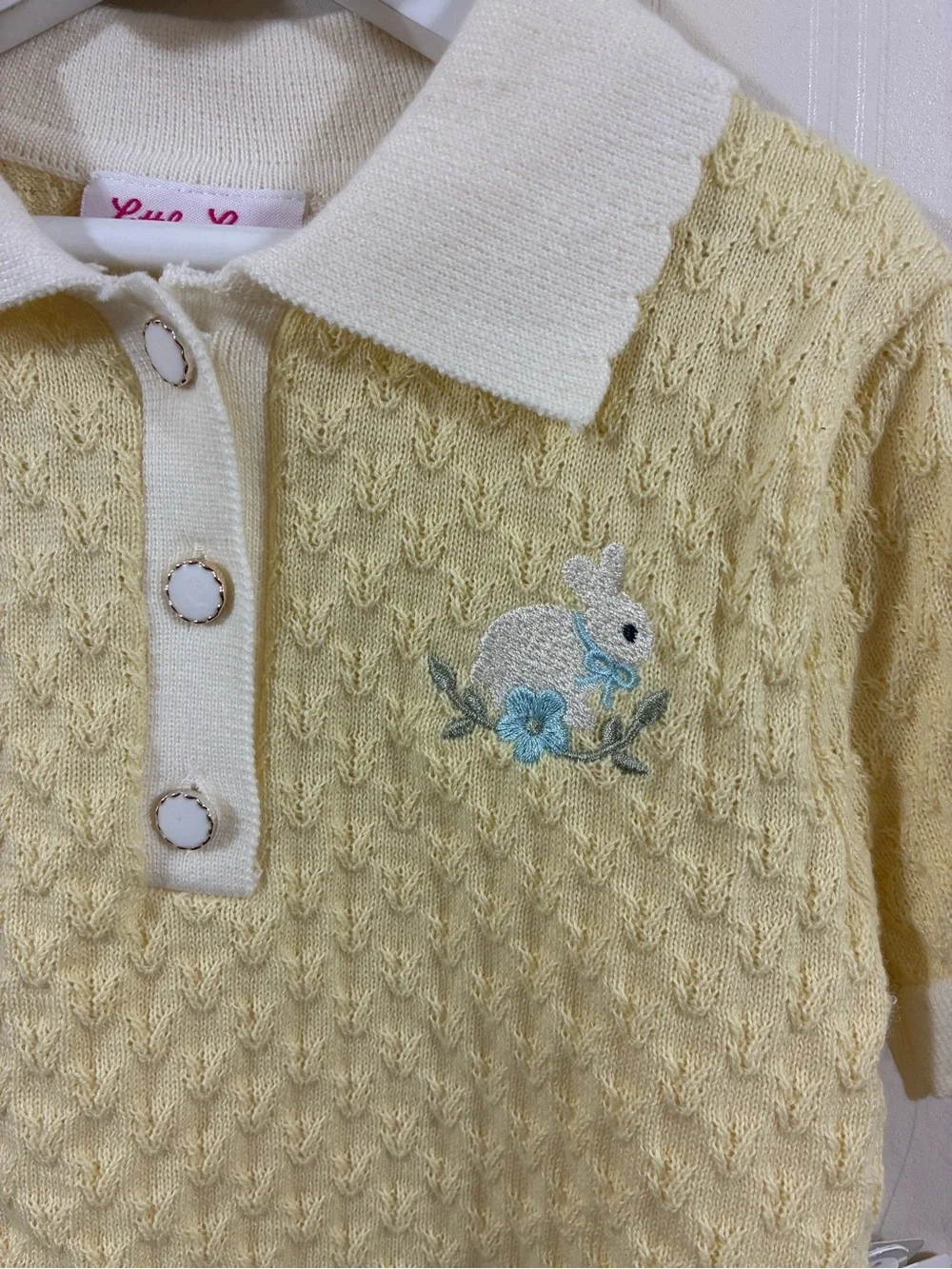 Little Lass Yellow and White Knit Polo Top with Matching Check Skirt